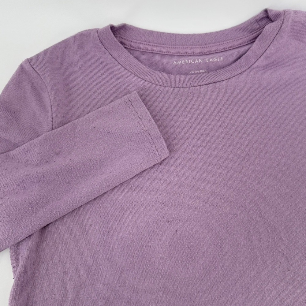 American Eagle Purple Long Sleeve Crewneck‎ Top High-Low Hem XS